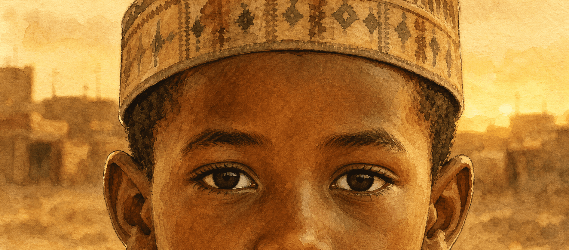A watercolor portrait of Sani looking toward the future